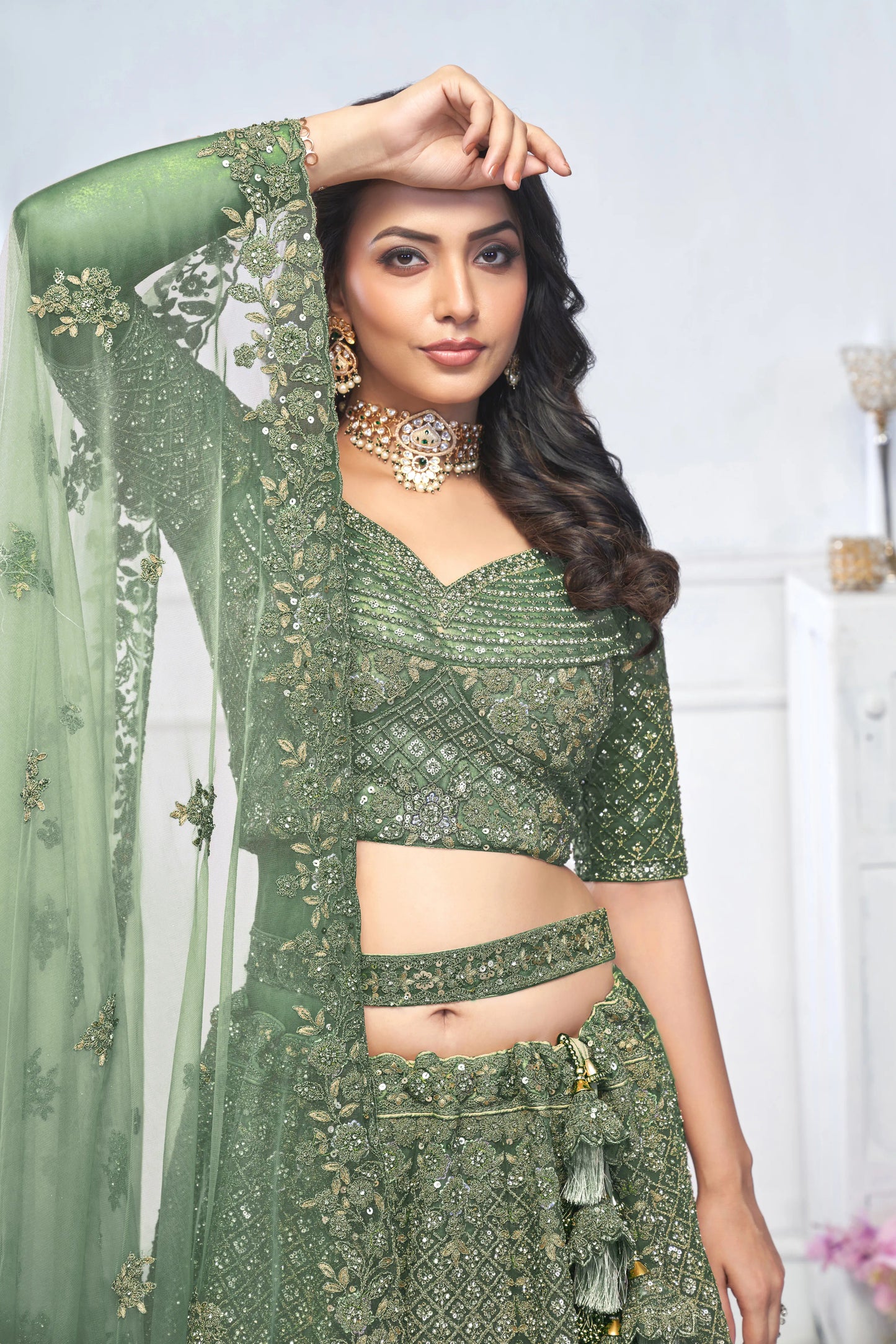 Graceful Green bridal wear lehenga