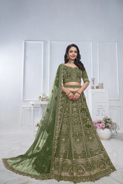 Peacock Green Embroidered Bridal lehenga