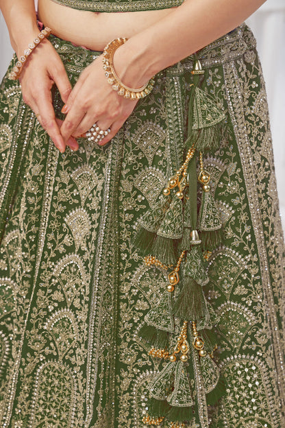 Peacock Green Embroidered Bridal lehenga