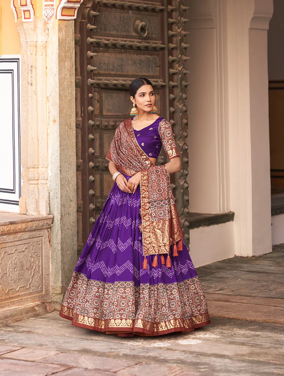 Unique Tussar Silk Foil Print Lehenga Choli