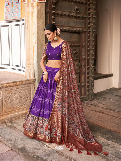 Unique Tussar Silk Foil Print Lehenga Choli