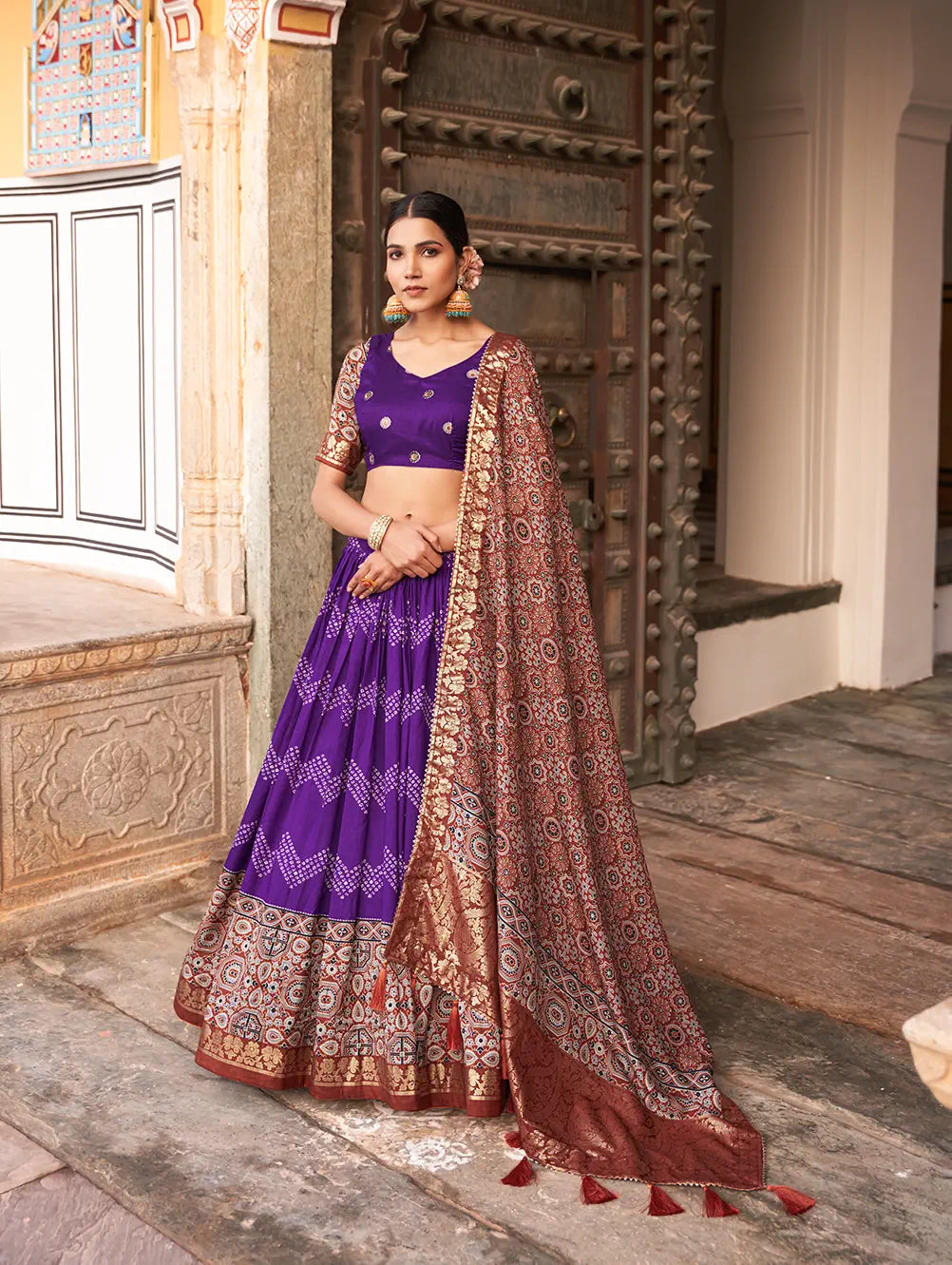 Unique Tussar Silk Foil Print Lehenga Choli