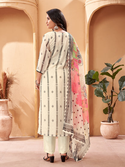 Off White embroidery kurta pant with colorful dupatta