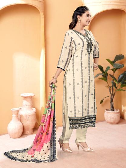 Off White embroidery kurta pant with colorful dupatta