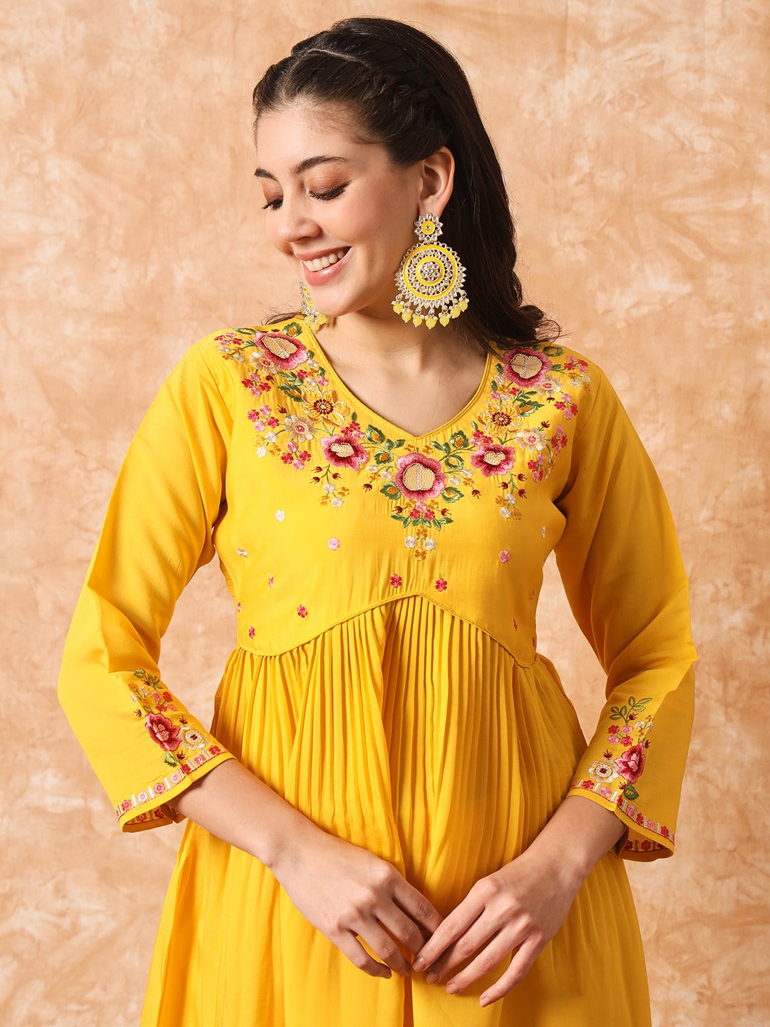 Yellow Embroidered Anarkali Kurta Set with Dupatta