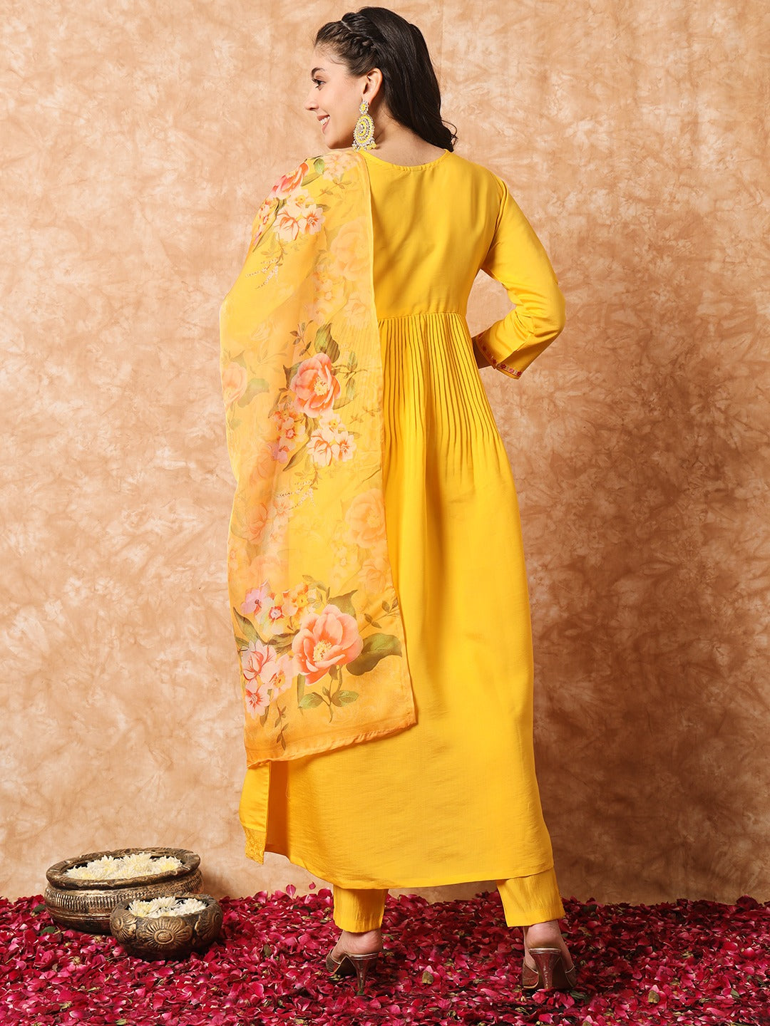 Yellow Embroidered Anarkali Kurta Set with Dupatta