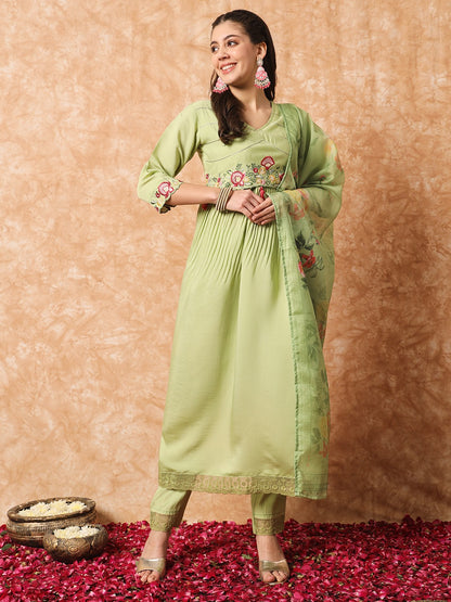 Light Green Embroidered Anarkali Kurta Set with Dupatta