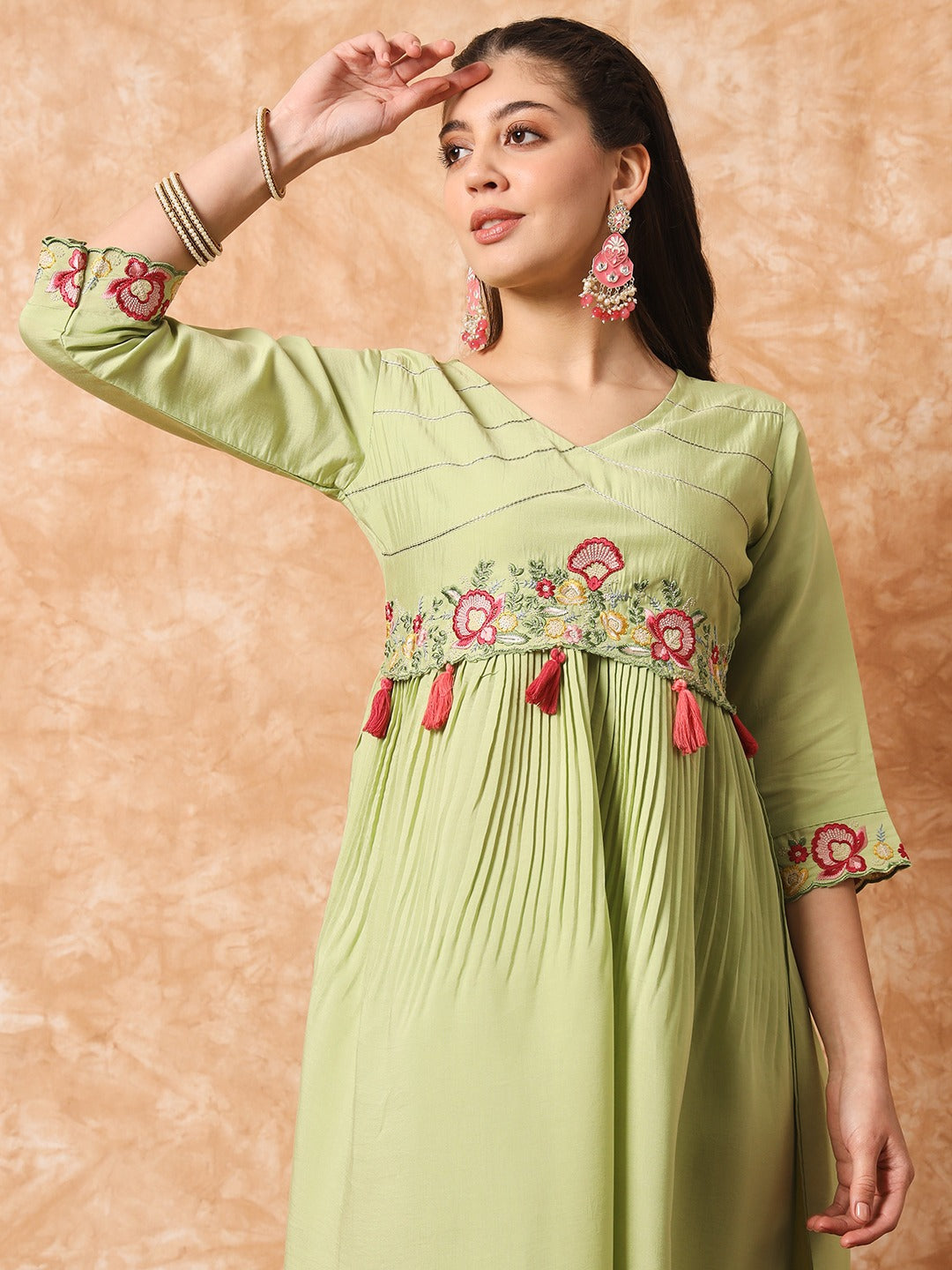 Light Green Embroidered Anarkali Kurta Set with Dupatta