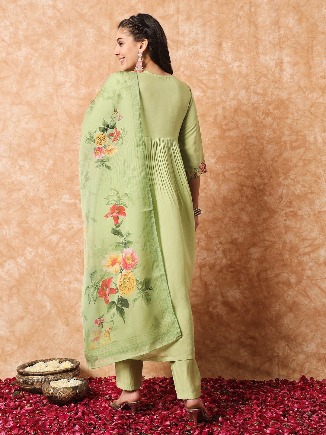 Light Green Embroidered Anarkali Kurta Set with Dupatta