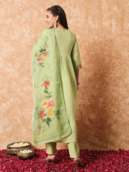 Light Green Embroidered Anarkali Kurta Set with Dupatta