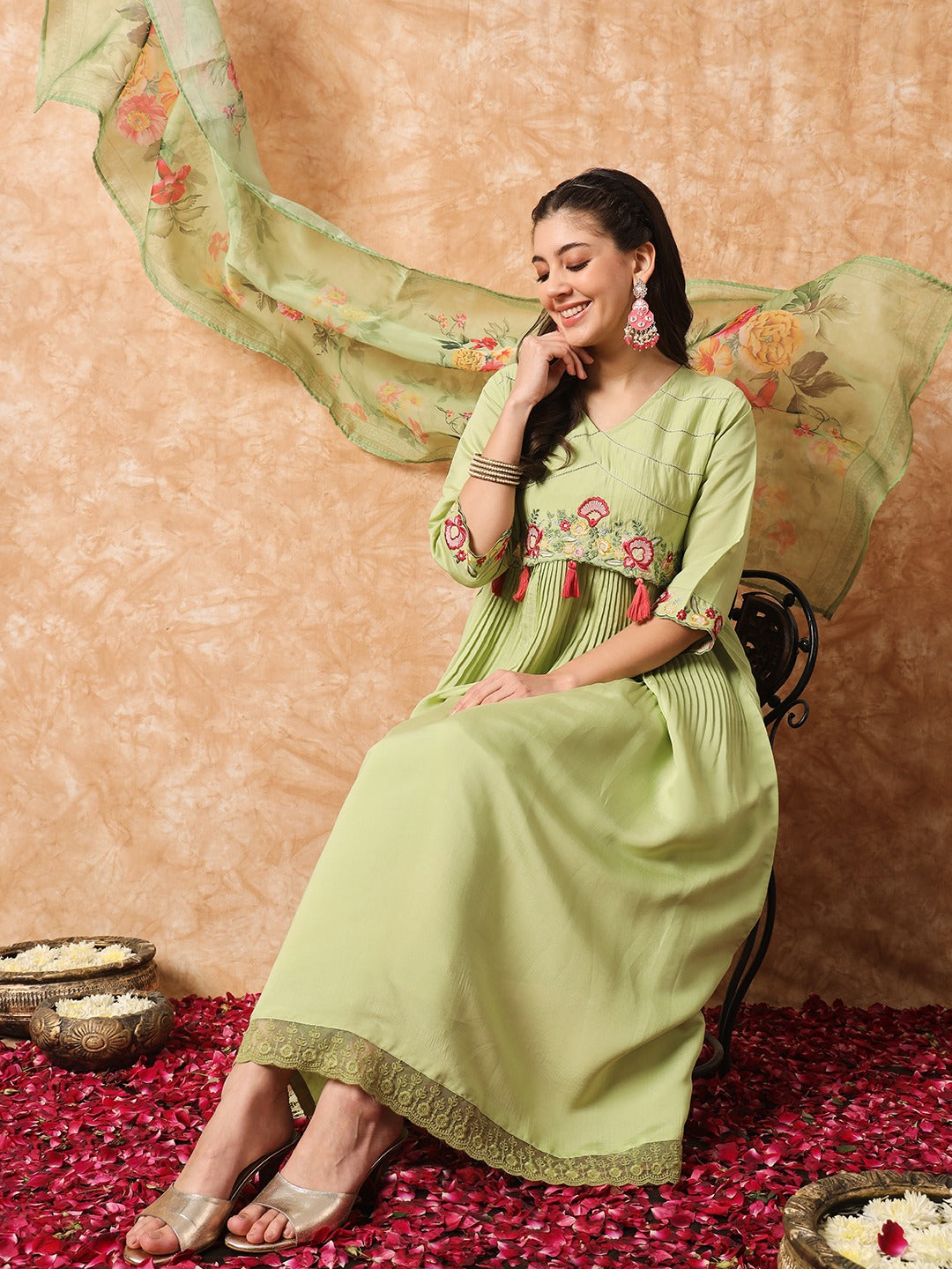 Light Green Embroidered Anarkali Kurta Set with Dupatta