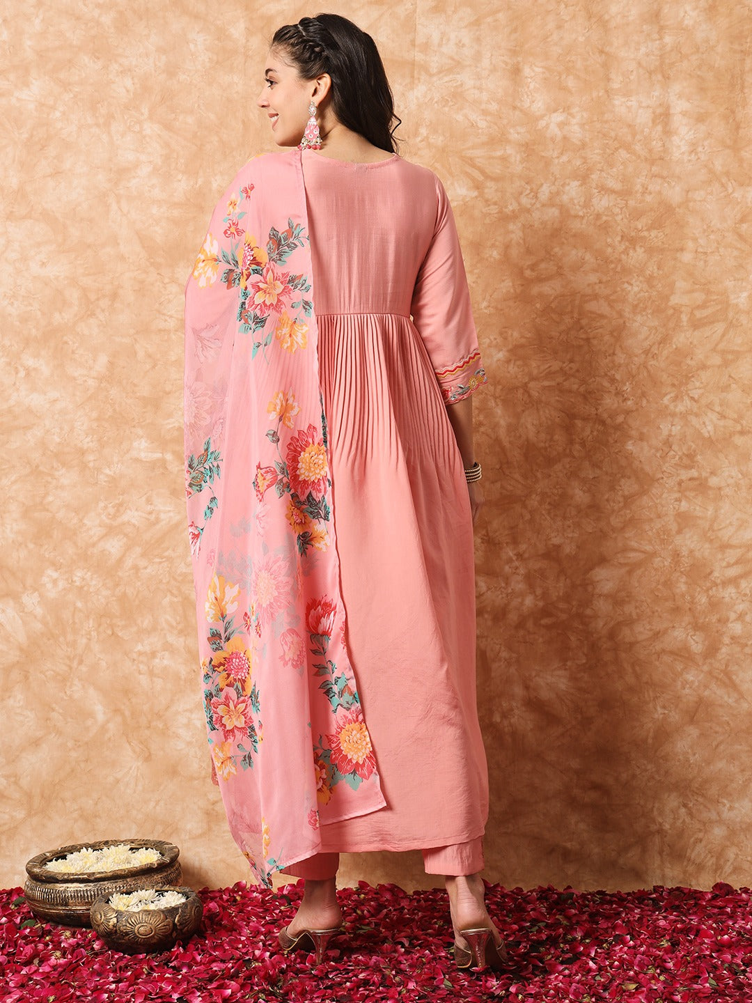 Pink Embroidered Anarkali Kurta Set with Dupatta