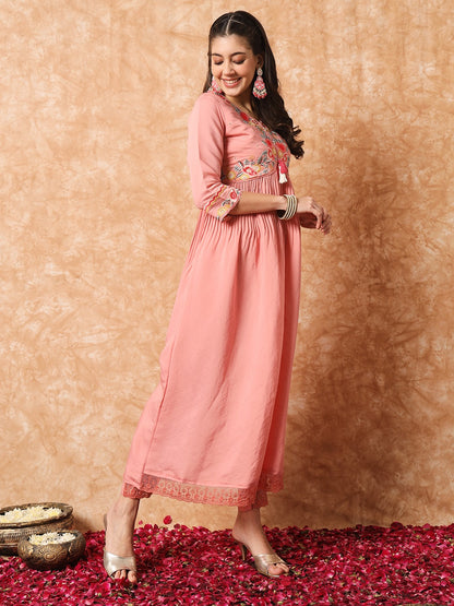 Pink Embroidered Anarkali Kurta Set with Dupatta