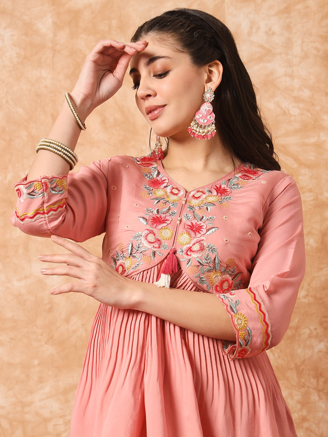 Pink Embroidered Anarkali Kurta Set with Dupatta