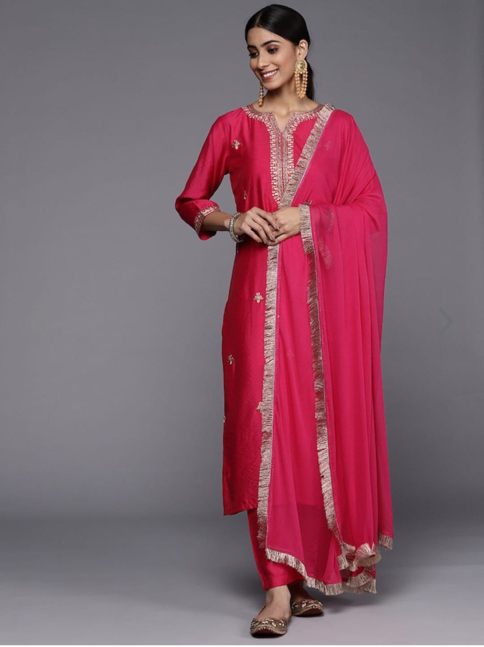 Pinky Embroidery Suit Set With Zari Dupatta