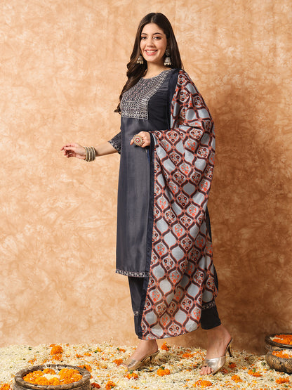 Black Kurti Pant With Contrast Color Dupatta