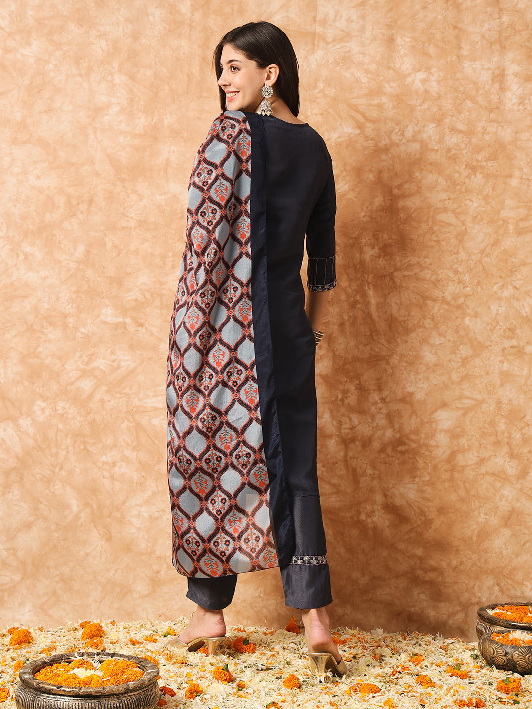 Black Kurti Pant With Contrast Color Dupatta