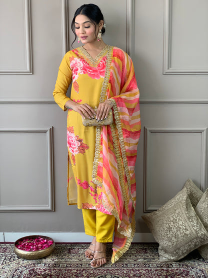 Women's Organza With Cotton Inner Yellow  Kurta Set