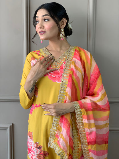 Women's Organza With Cotton Inner Yellow  Kurta Set