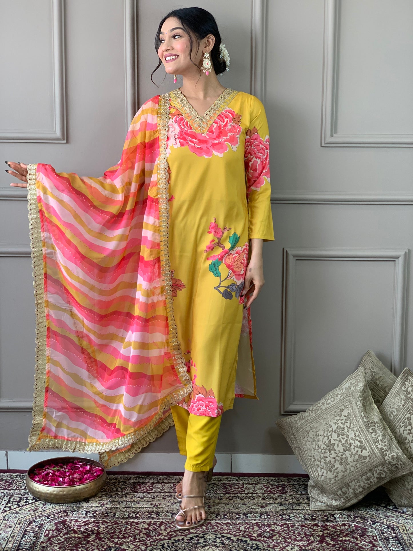 Women's Organza With Cotton Inner Yellow  Kurta Set