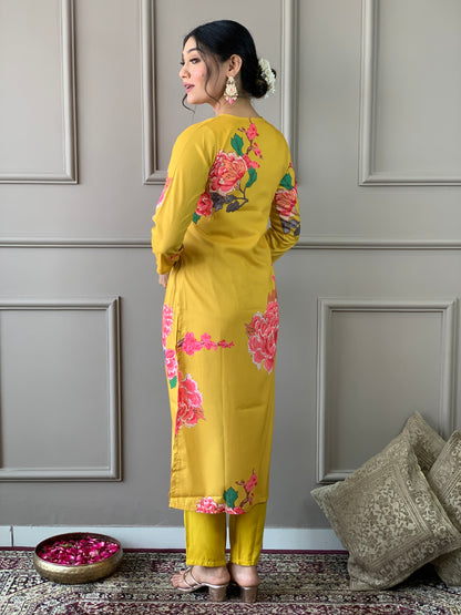 Women's Organza With Cotton Inner Yellow  Kurta Set