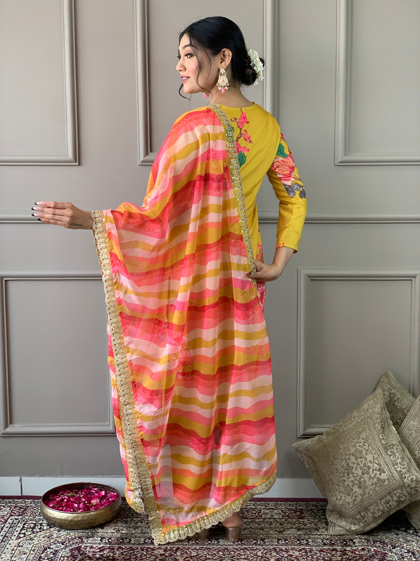 Women's Organza With Cotton Inner Yellow  Kurta Set