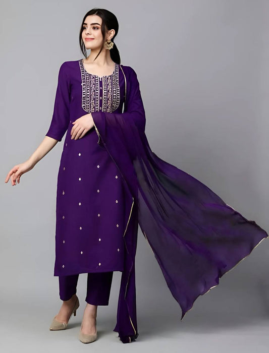 Women's Rayon Slub Violet Kurta Set