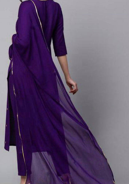 Women's Rayon Slub Violet Kurta Set