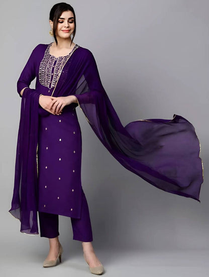 Women's Rayon Slub Violet Kurta Set