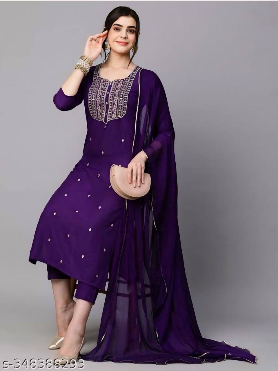 Women's Rayon Slub Violet Kurta Set