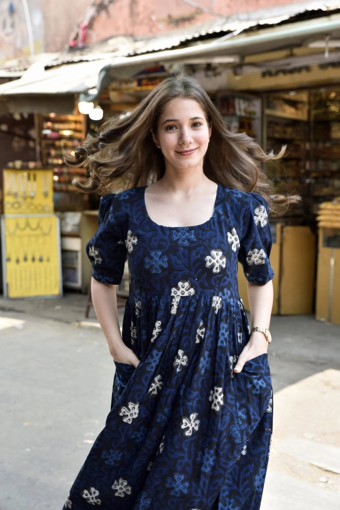 Blue Floral Print Dress