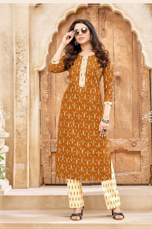 Cotton Ikkat Print Kurti Pant with Pocket