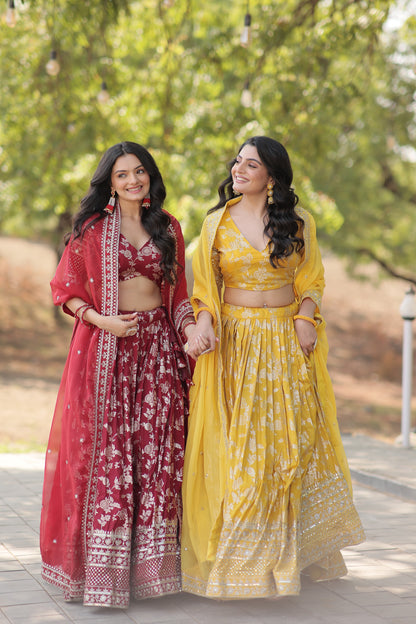 Yellow Viscose Jacquard Circular Lehenga Choli