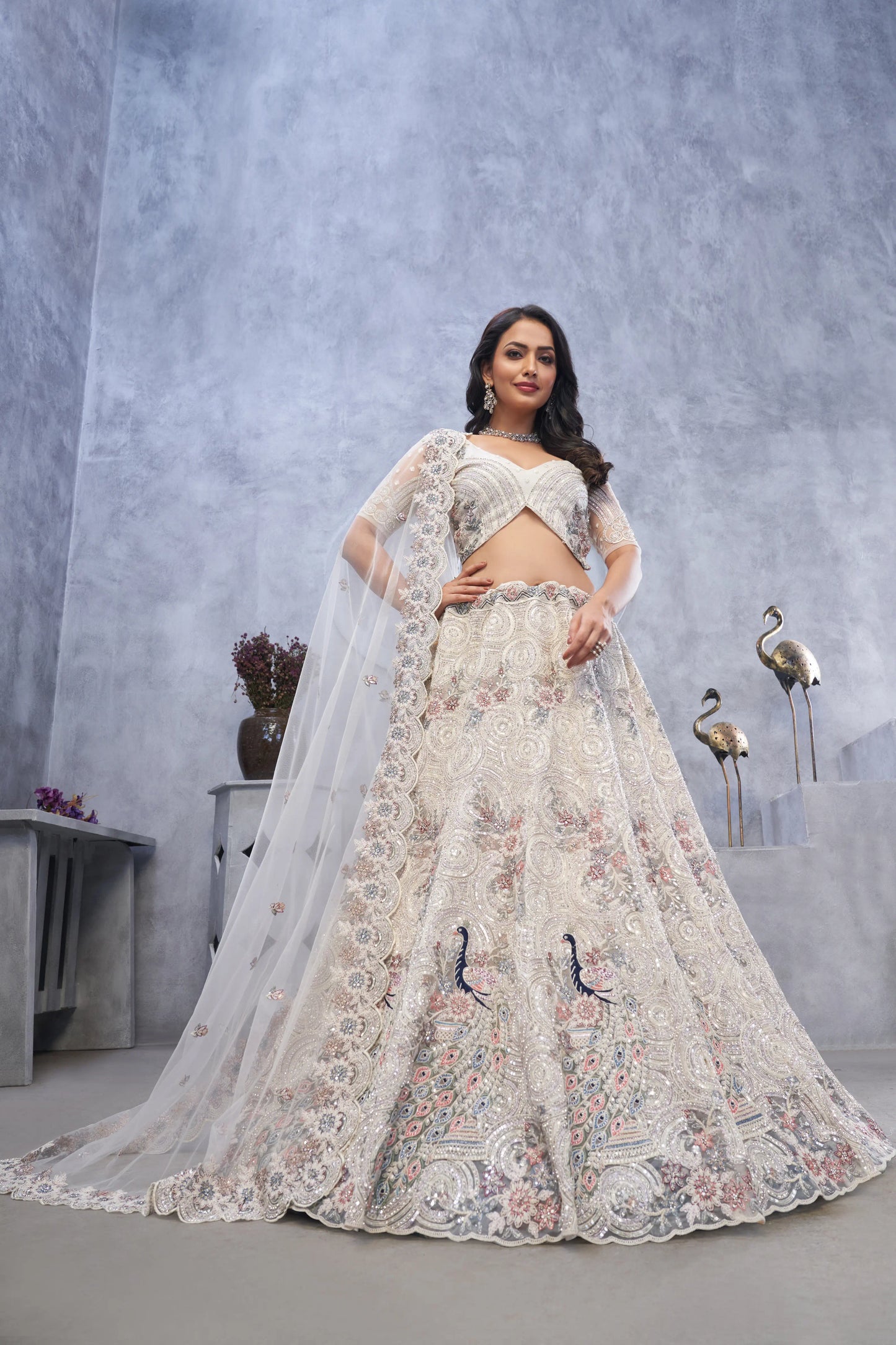 Alluring Bel Butti pattern Sangeet Lehenga Choli