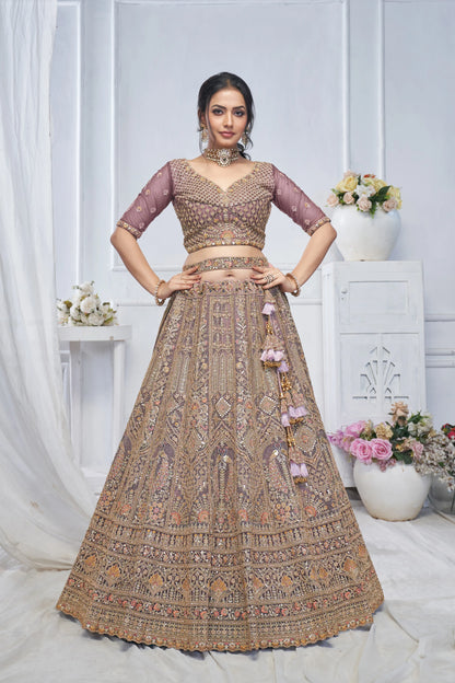 Royal Grandeur bridal  Purple Soft Net Lehenga with Paisley and Peacock Motifs & Heavy Embroidery