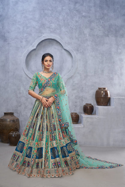 The bagh collection:Graceful Green Lenega embedded by Thread and Sequin Embellished Lehengas