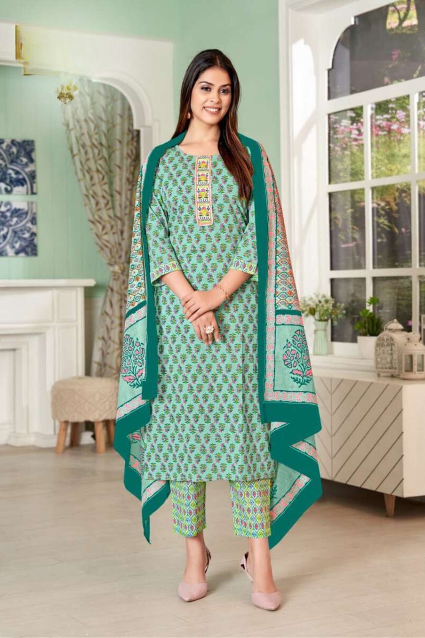 Pure Cotton Kurti Set with Dupatta and Pant with Pocket