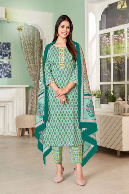 Pure Cotton Kurti Set with Dupatta and Pant with Pocket