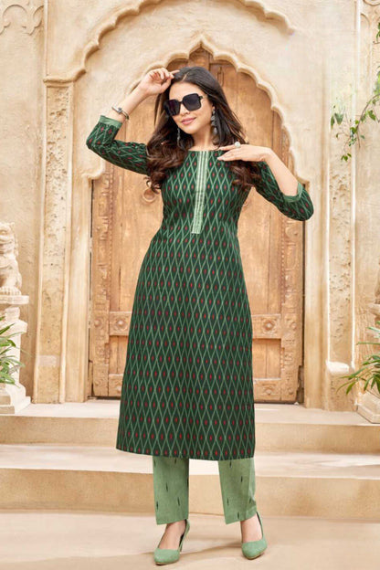 Cotton Ikkat Print Kurti Pant with Pocket