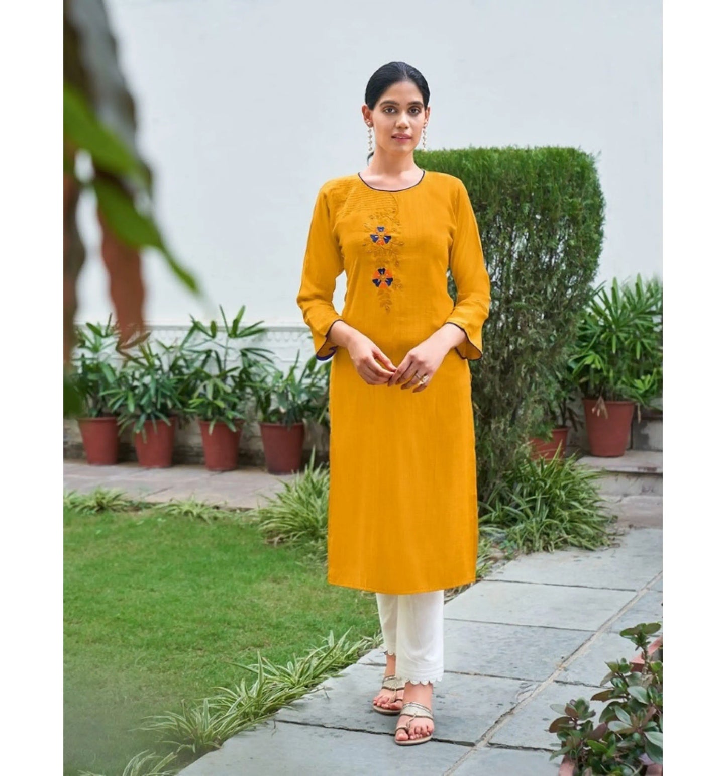 Fancy Italian Rayon Hand Work Kurtis