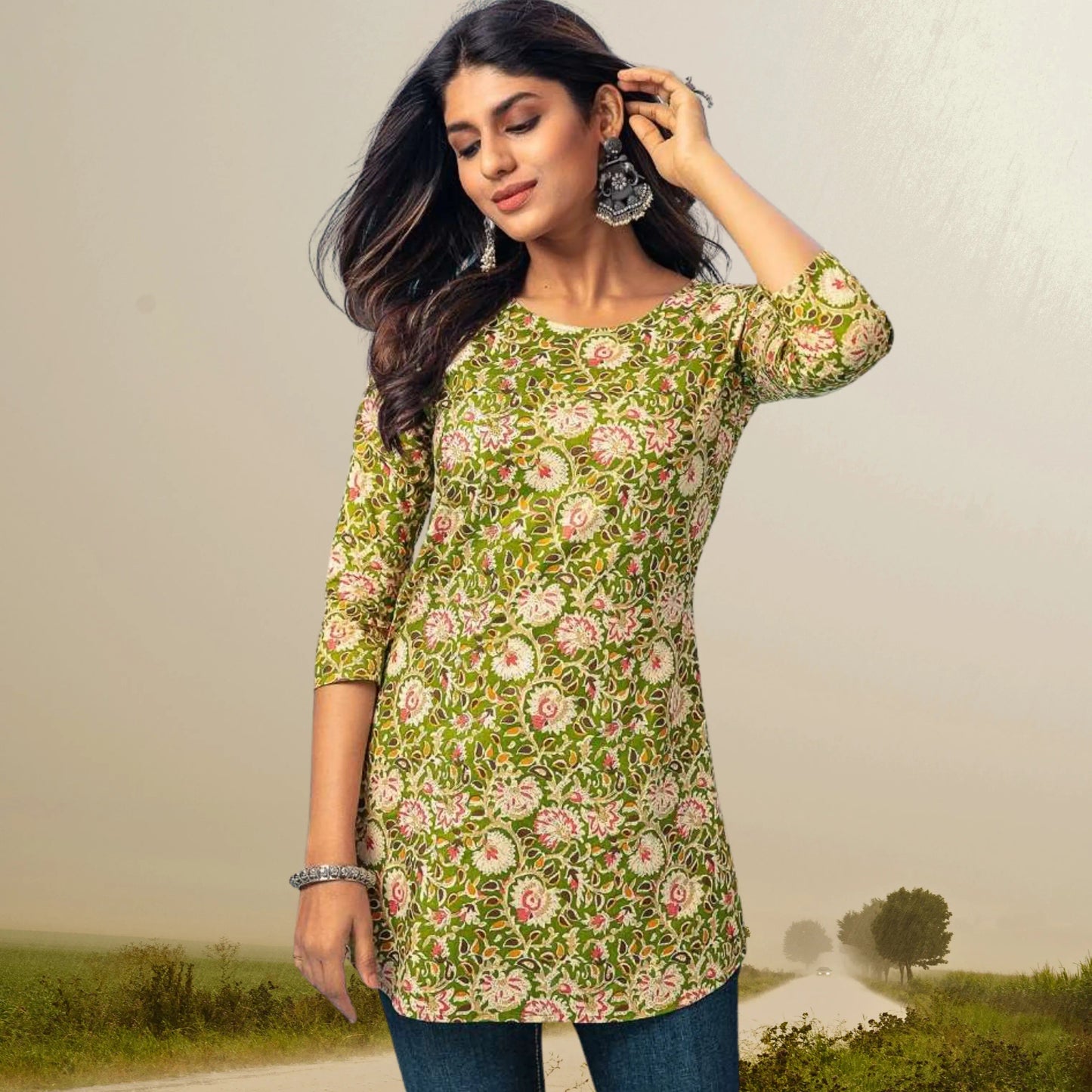 Printed Trendy Floral Short Kurti