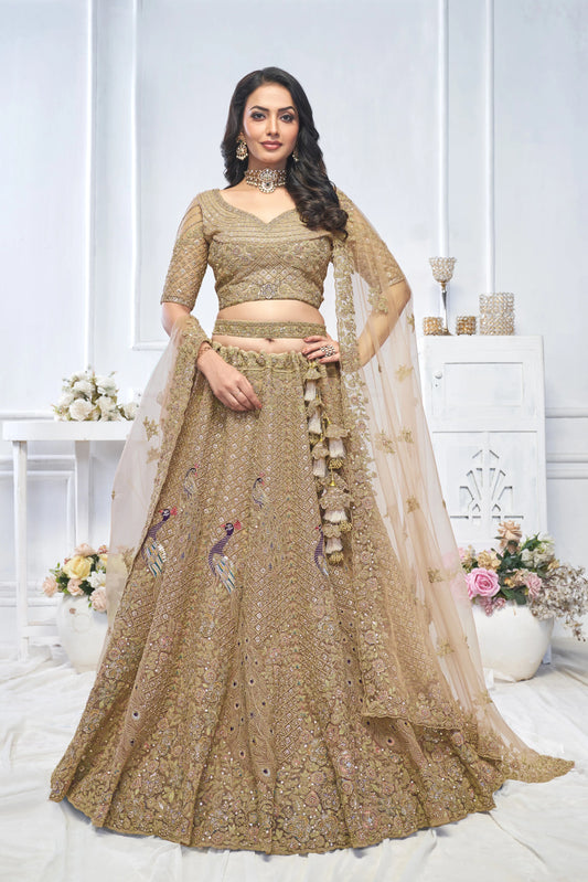 Graceful Brown  Embroidered bridal wear lehenga