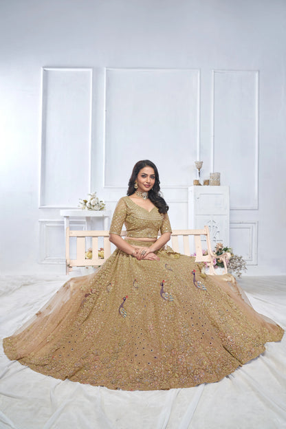 Graceful Brown  Embroidered bridal wear lehenga