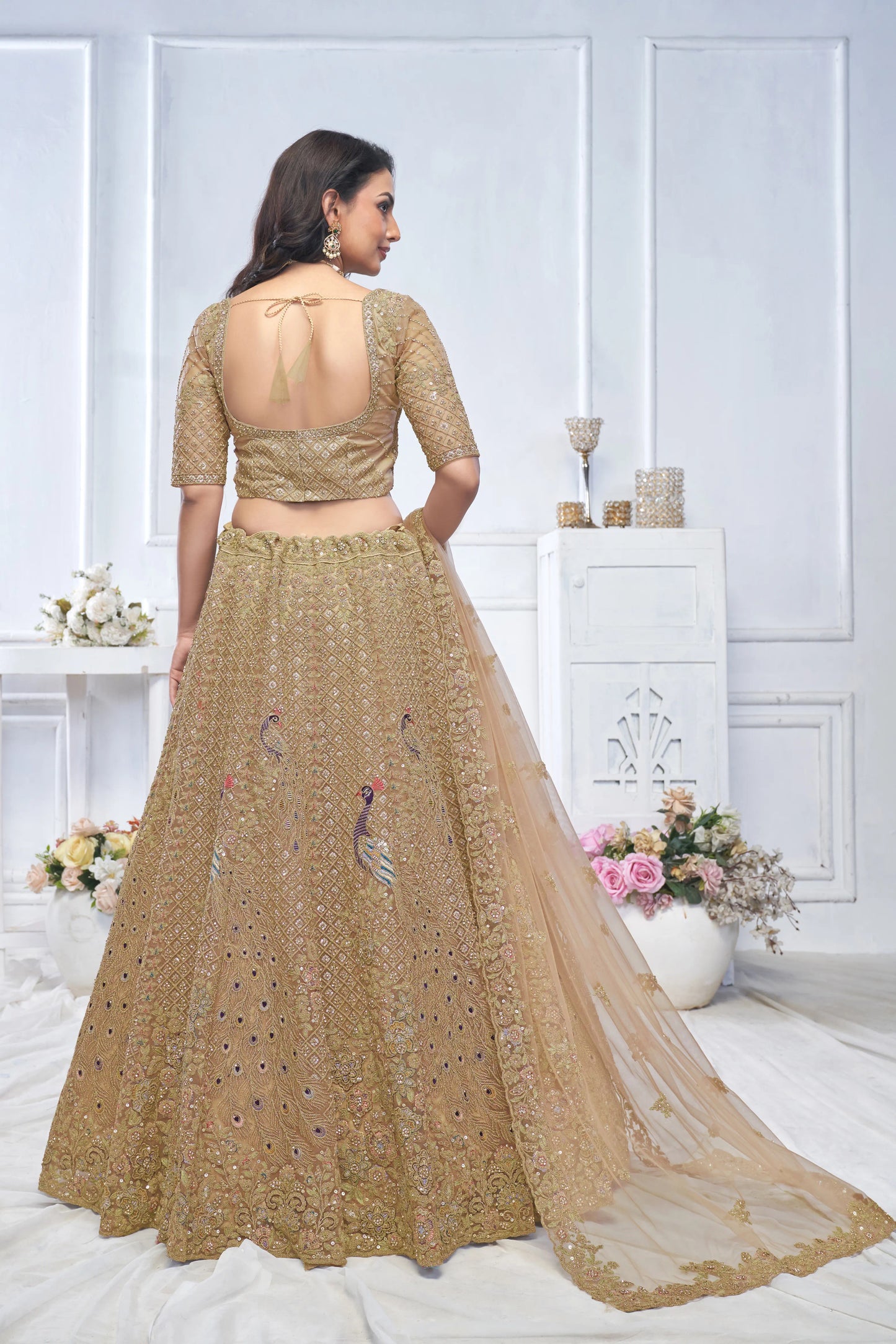 Graceful Brown  Embroidered bridal wear lehenga