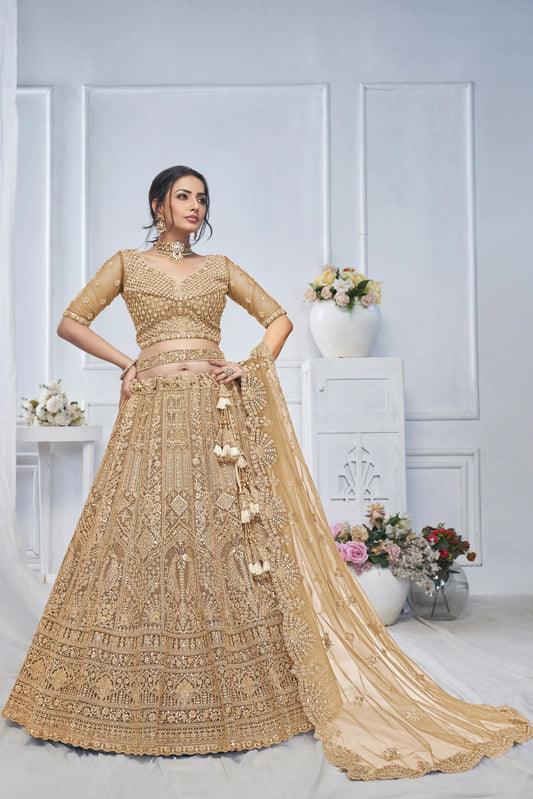 Royal Grandeur bridal  Golden  Lehenga with Paisley and Peacock Motifs & Heavy Embroidery