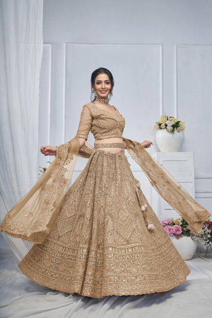 Royal Grandeur bridal Brown  Lehenga with Paisley and Peacock Motifs & Heavy Embroidery