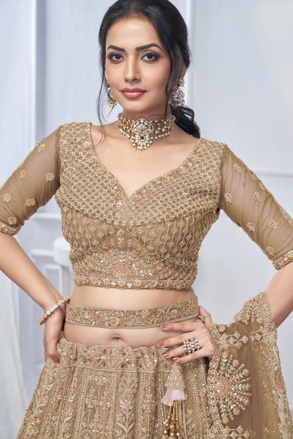 Royal Grandeur bridal Brown  Lehenga with Paisley and Peacock Motifs & Heavy Embroidery