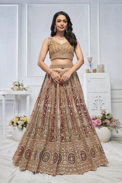 The Majestic leaf pattern bridal lehenga