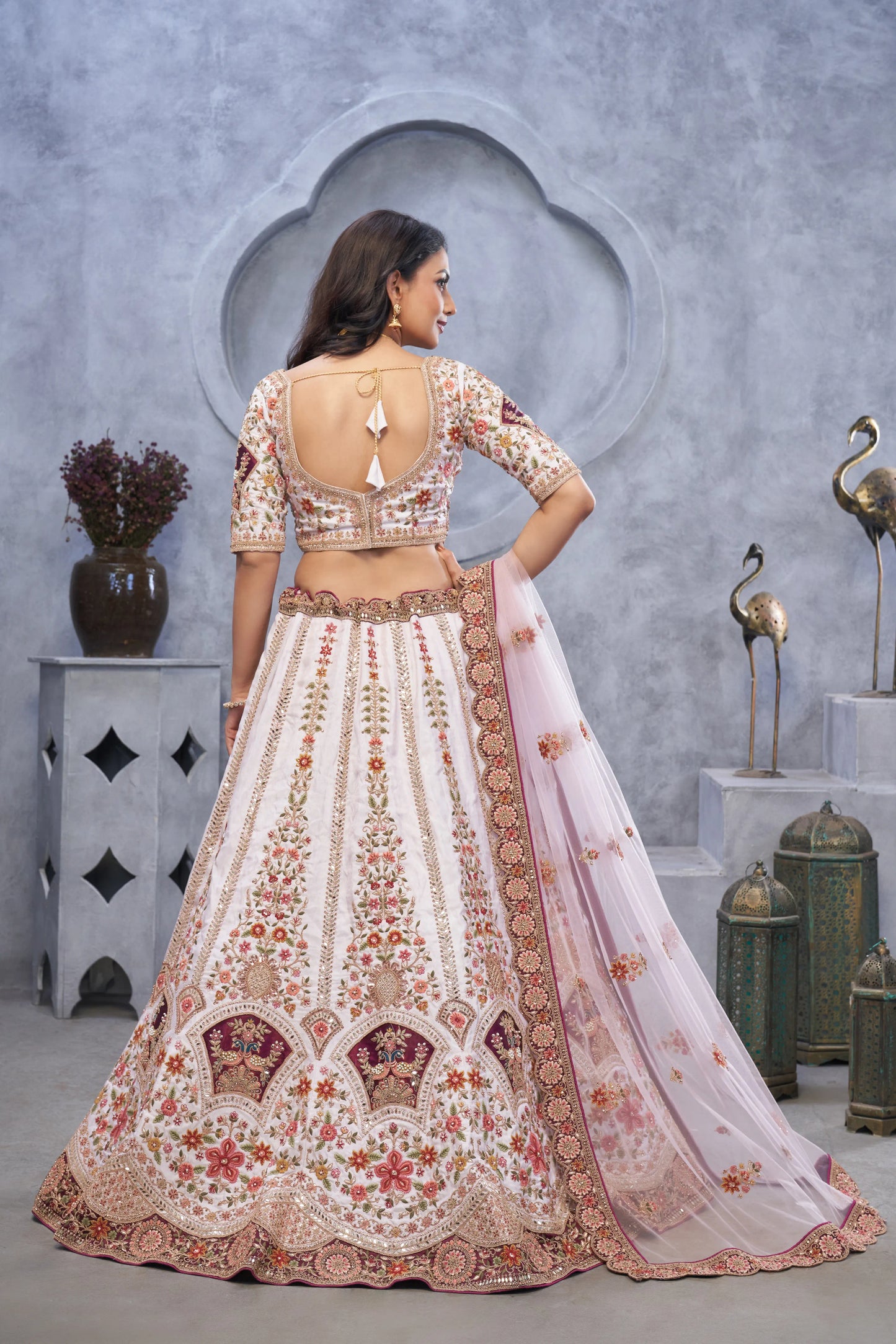 Bridal Light Purple Lehenga with Zari Paisley Embroidery, Silk Patches, and Regal Peacock Motifs