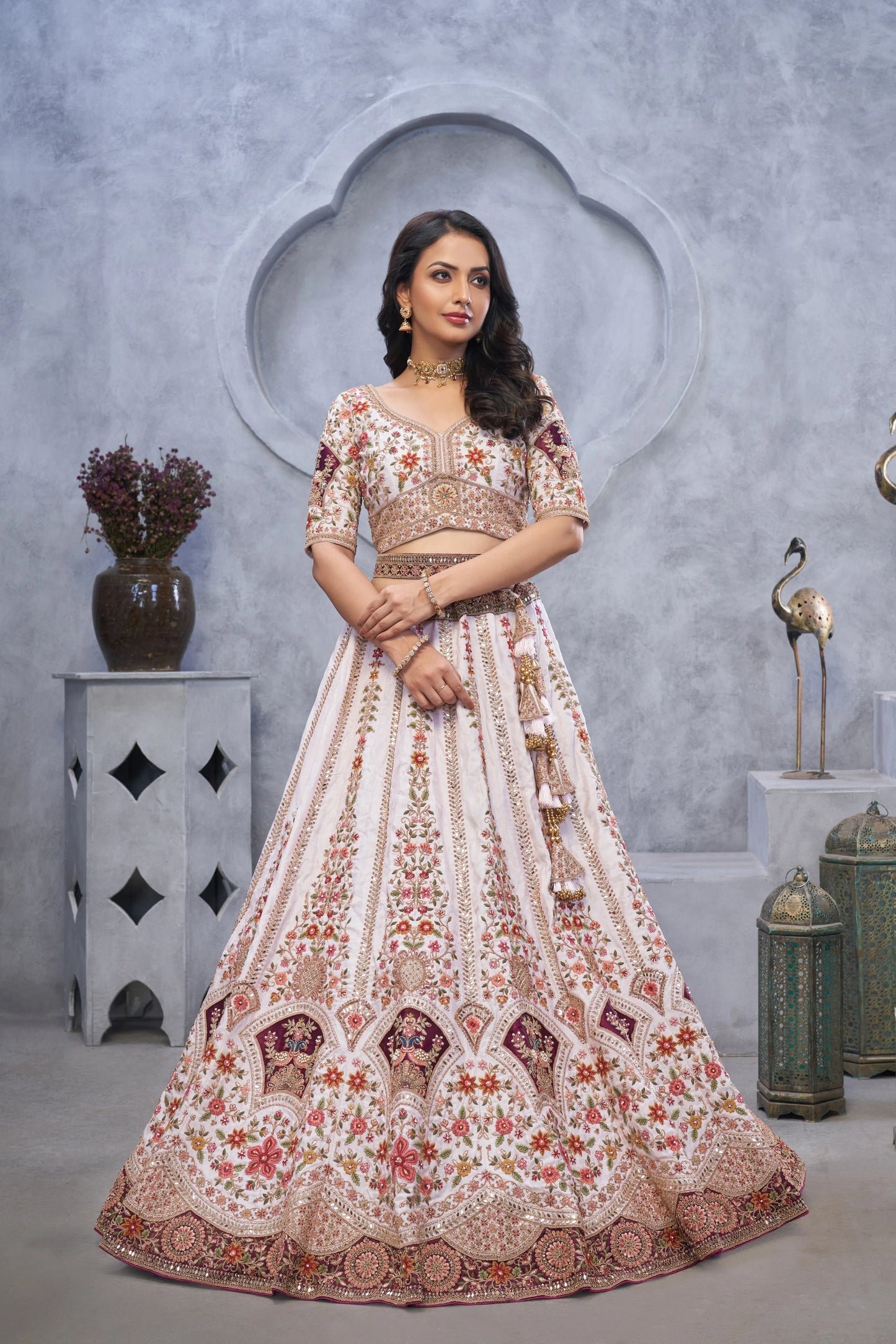 Bridal Light Purple Lehenga with Zari Paisley Embroidery, Silk Patches, and Regal Peacock Motifs